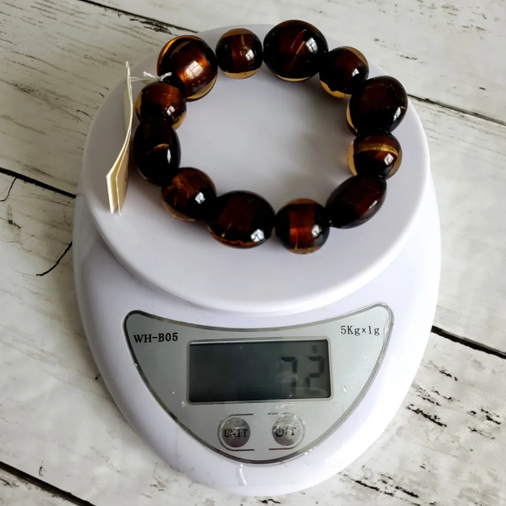 Exquisite Statement Bracelet, Heavy Amber Glass Beads, New With Tags